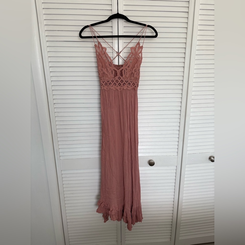 Free People Adella Maxi Slip Rose Pink Lace Dress - Picture 7 of 16